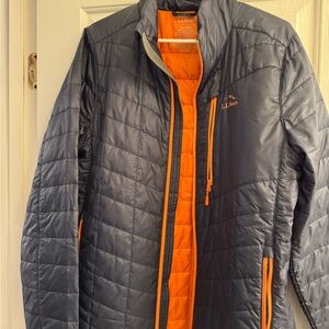 L.L. Bean Men's Charcoal and Bright Orange Puffer Jacket